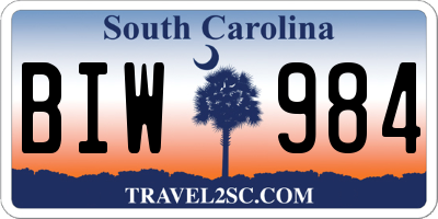 SC license plate BIW984
