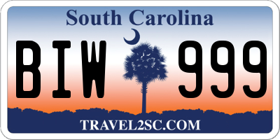 SC license plate BIW999