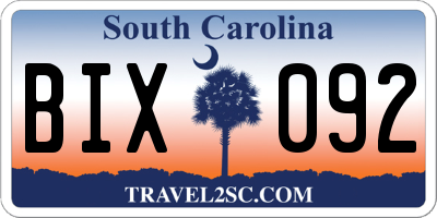 SC license plate BIX092