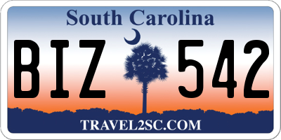 SC license plate BIZ542