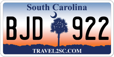SC license plate BJD922