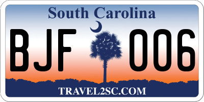 SC license plate BJF006