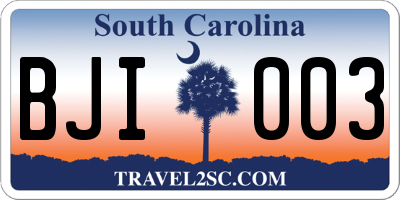 SC license plate BJI003