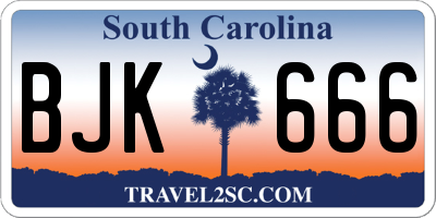SC license plate BJK666