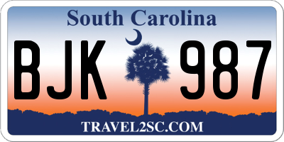 SC license plate BJK987