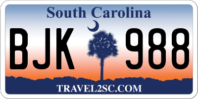 SC license plate BJK988