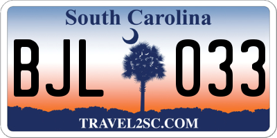 SC license plate BJL033
