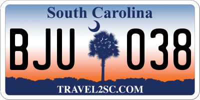 SC license plate BJU038