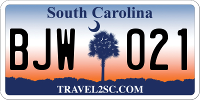 SC license plate BJW021