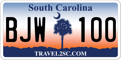 SC license plate BJW100