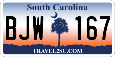 SC license plate BJW167