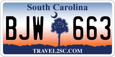SC license plate BJW663
