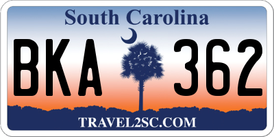 SC license plate BKA362