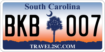 SC license plate BKB007