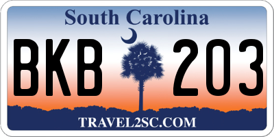 SC license plate BKB203
