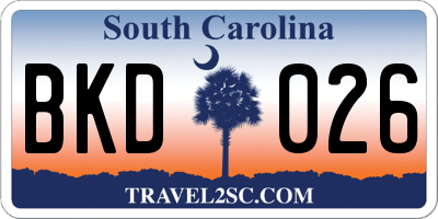 SC license plate BKD026