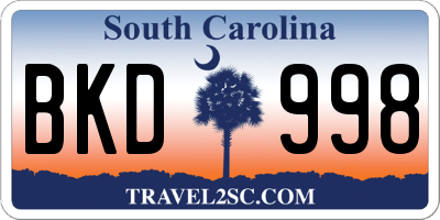 SC license plate BKD998