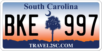 SC license plate BKE997