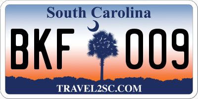 SC license plate BKF009