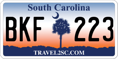 SC license plate BKF223