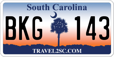 SC license plate BKG143