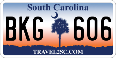 SC license plate BKG606