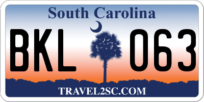 SC license plate BKL063