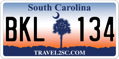 SC license plate BKL134