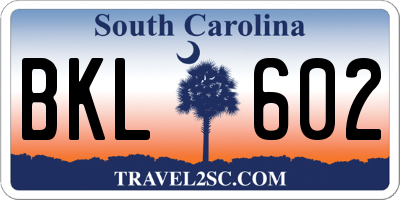 SC license plate BKL602