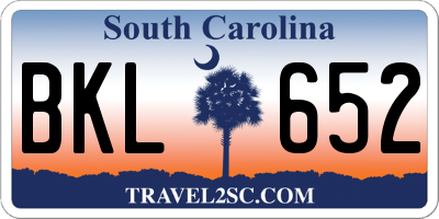 SC license plate BKL652