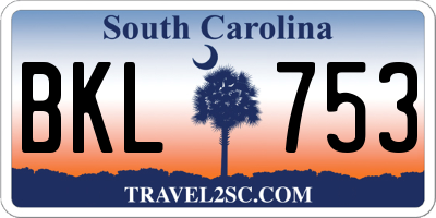 SC license plate BKL753