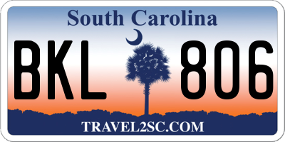 SC license plate BKL806