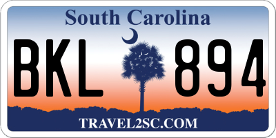 SC license plate BKL894