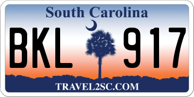 SC license plate BKL917