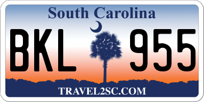 SC license plate BKL955