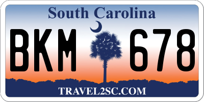 SC license plate BKM678