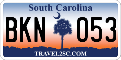 SC license plate BKN053