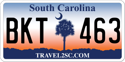 SC license plate BKT463