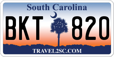 SC license plate BKT820