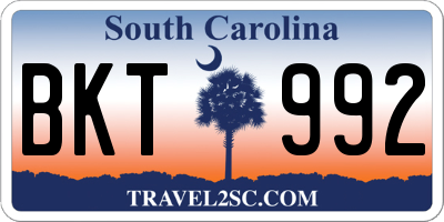 SC license plate BKT992