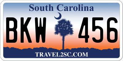 SC license plate BKW456