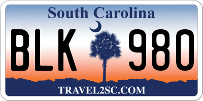 SC license plate BLK980