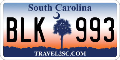 SC license plate BLK993