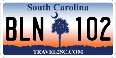 SC license plate BLN102