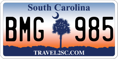 SC license plate BMG985