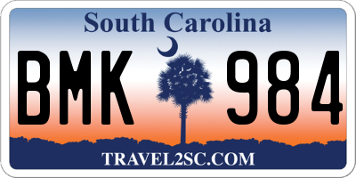 SC license plate BMK984