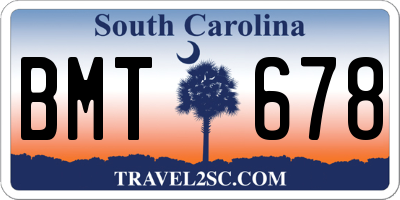 SC license plate BMT678