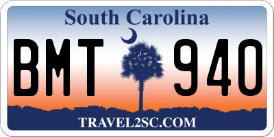 SC license plate BMT940