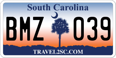 SC license plate BMZ039