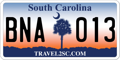 SC license plate BNA013